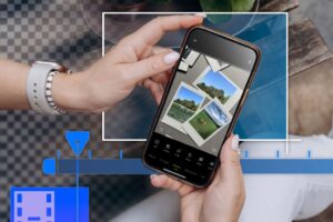 Person using smartphone to edit selfie with professional retouch app without watermark