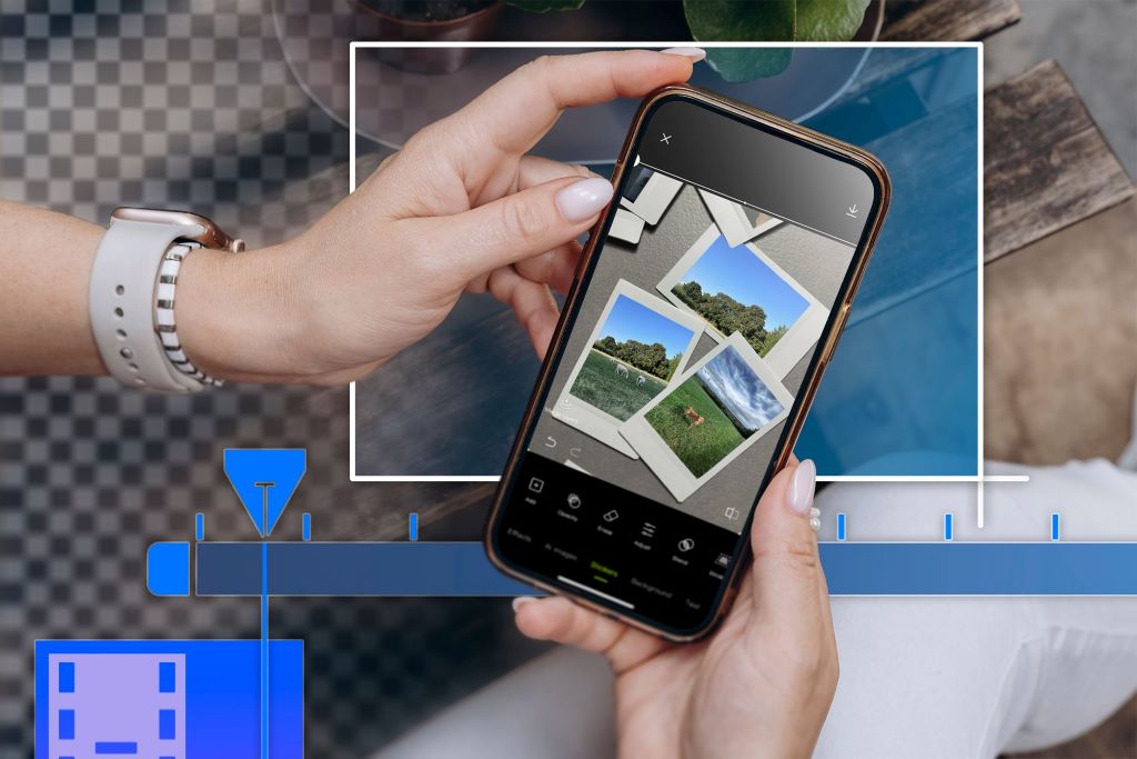 Person using smartphone to edit selfie with professional retouch app without watermark