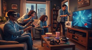 Chicago gamer using pre-owned VR headset indoors during winter